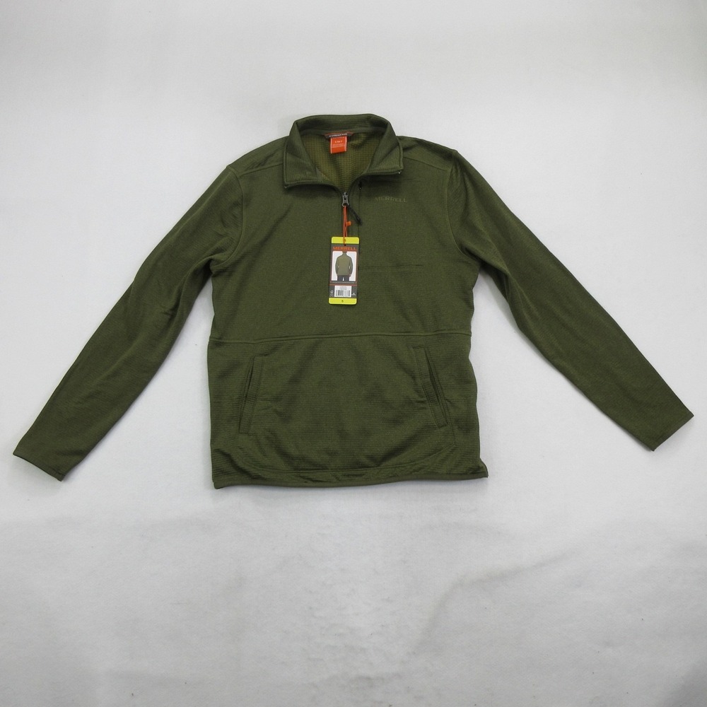 Merrell Men's Sweater S 1/4 Zip Pullover Thermal Grid Fleece Olive Green New